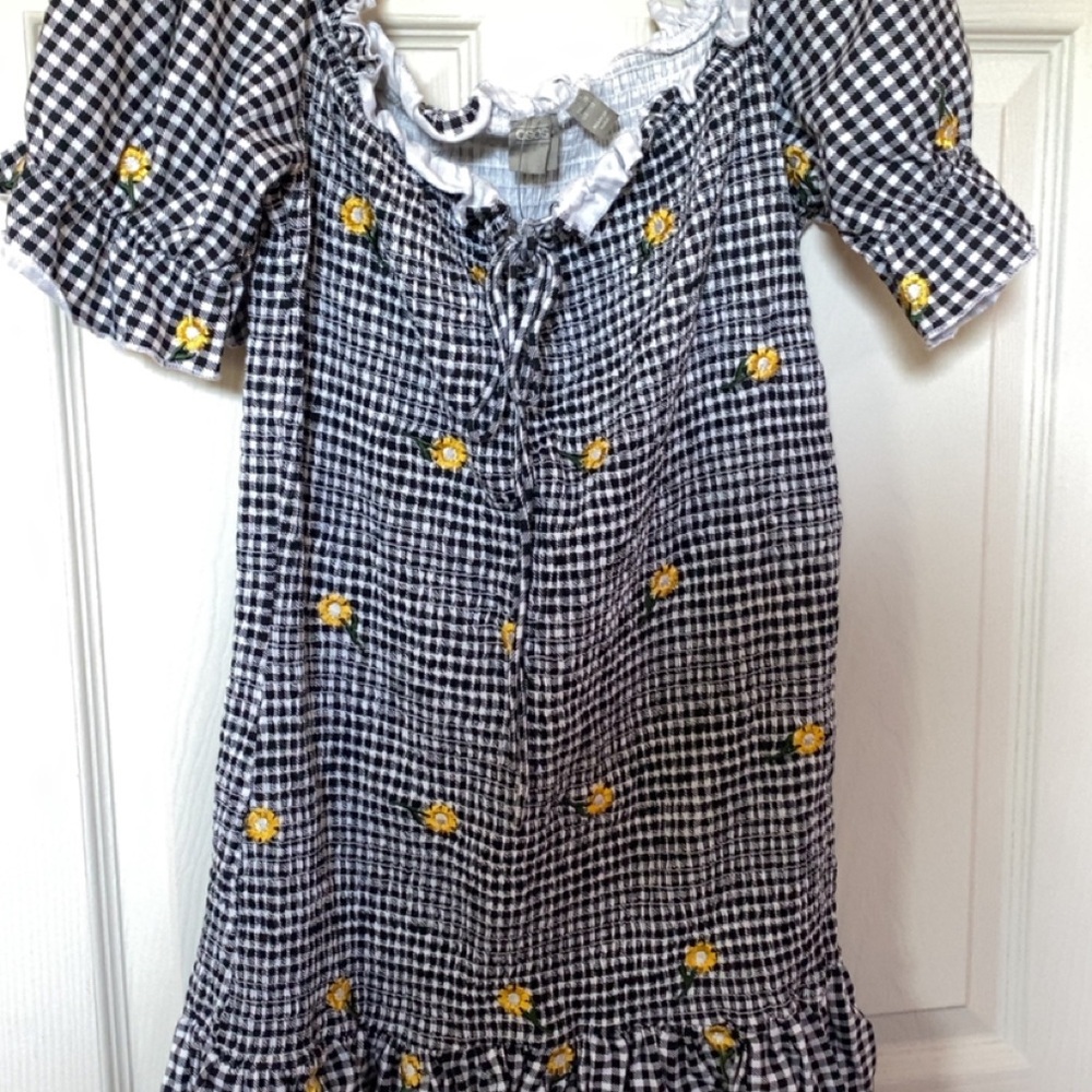 ASOS Black and White Gingham Dress with Yellow Floral Accents